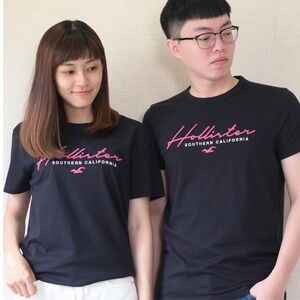 Y2K Hollister Black Embroidered Spell Out‎ Logo Graphic T-Shirt Medium